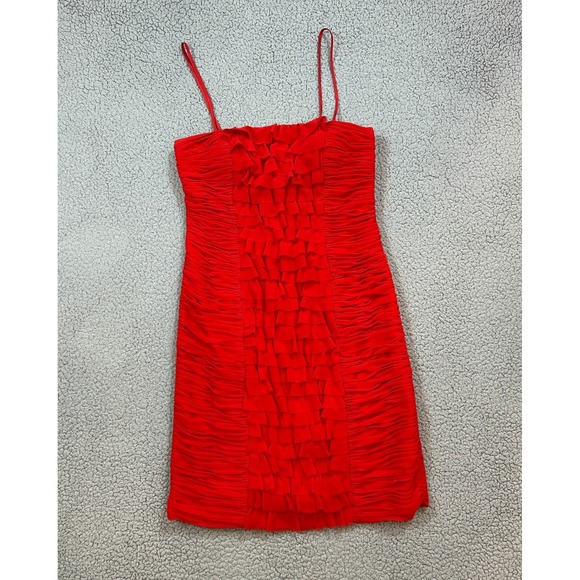 Cache Red Cocktail Dress Size 6 Bodycon Ruffle Spaghetti Straps Party Holidays - Picture 1 of 8